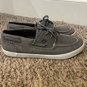Sperry gray canvas slip on shoes